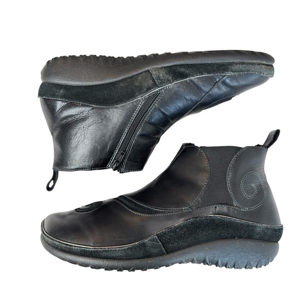 Naot Chi Black Scroll Leather Side Zip Boots Womens US 10 / 10.5 EU 41 MSRP $199 - Picture 1 of 13